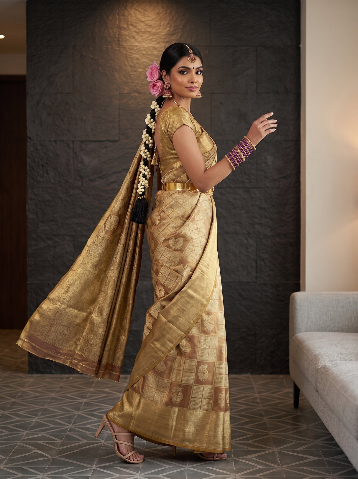 MIMOSA Wine Kanjivaram Art Silk Saree — pose 9 styling detail