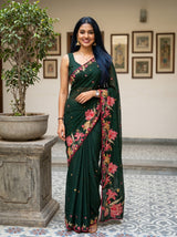 MIMOSA Bottle Green Banarasi chiffon Saree — pose 10 styling detail