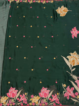 MIMOSA Bottle Green Banarasi chiffon Saree — pallu and zari work detail