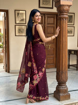 MIMOSA Chocolate Banarasi chiffon Saree — pose 5 styling detail