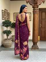 MIMOSA Magenta Banarasi chiffon Saree — pose 2 styling detail