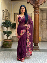 MIMOSA Magenta Banarasi chiffon Saree — pose 4 styling detail