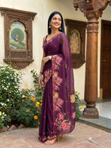 MIMOSA Magenta Banarasi chiffon Saree — pose 5 styling detail