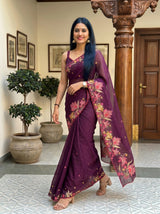 MIMOSA Magenta Banarasi chiffon Saree — pose 6 styling detail