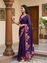 MIMOSA Purple Banarasi chiffon Saree — pose 3 styling detail