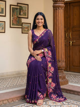 MIMOSA Purple Banarasi chiffon Saree — pose 8 styling detail