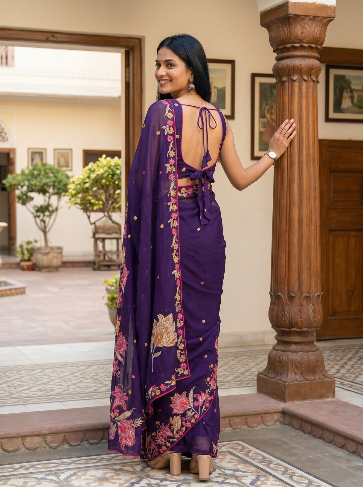 MIMOSA Purple Banarasi chiffon Saree — pose 9 styling detail