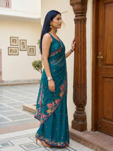 MIMOSA Sapphire Banarasi chiffon Saree — pose 3 styling detail