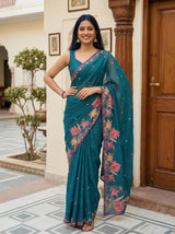 MIMOSA Sapphire Banarasi chiffon Saree — pose 4 styling detail