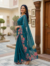 MIMOSA Sapphire Banarasi chiffon Saree — pose 5 styling detail