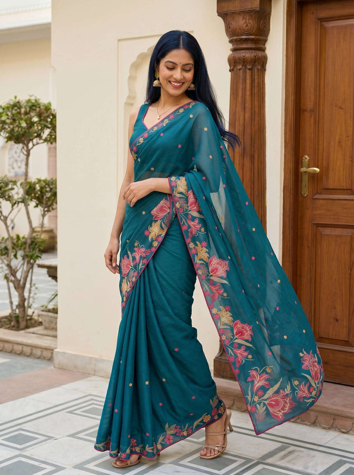 MIMOSA Sapphire Banarasi chiffon Saree — pose 9 styling detail