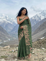 MIMOSA Olive Banarasi chiffon Saree — pose 9 styling detail