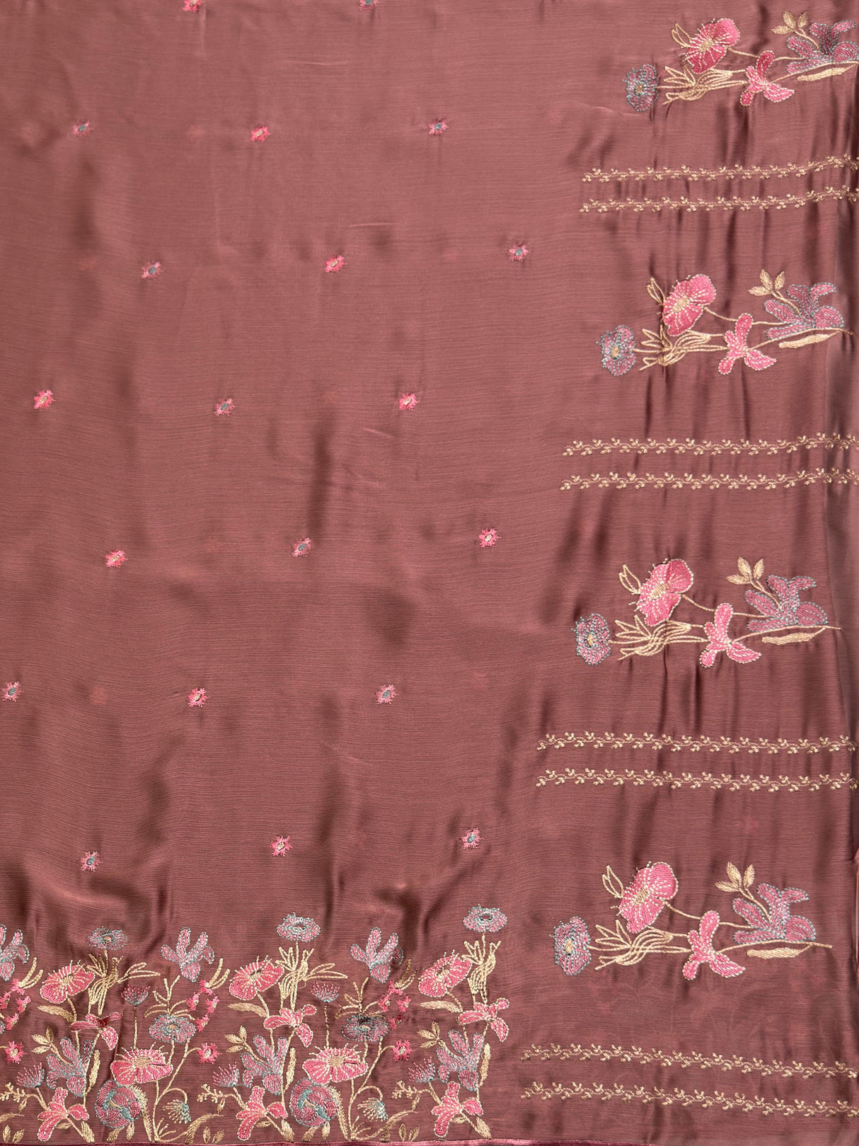 MIMOSA Peach Banarasi chiffon Saree — pallu and zari work detail