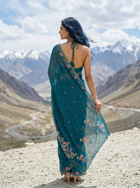 MIMOSA Sapphire Banarasi chiffon Saree — Model close-up face
