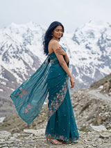 MIMOSA Sapphire Banarasi chiffon Saree — Model close-up torso
