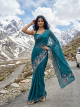 MIMOSA Sapphire Banarasi chiffon Saree — Model close-up drape