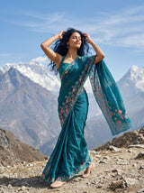 MIMOSA Sapphire Banarasi chiffon Saree — Model full length