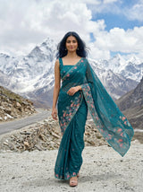 MIMOSA Sapphire Banarasi chiffon Saree — pose 6 styling detail