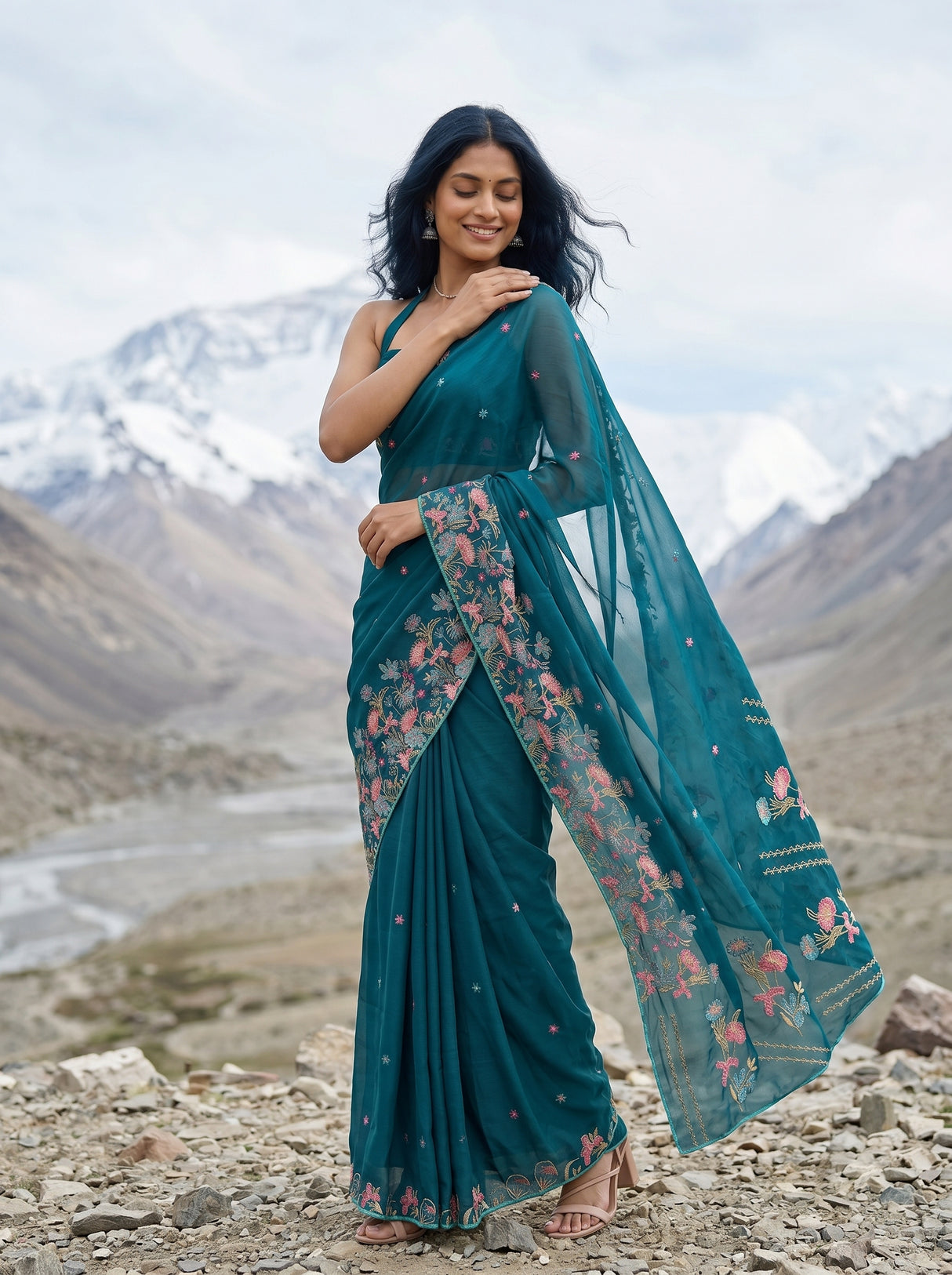 MIMOSA Sapphire Banarasi chiffon Saree — pose 9 styling detail