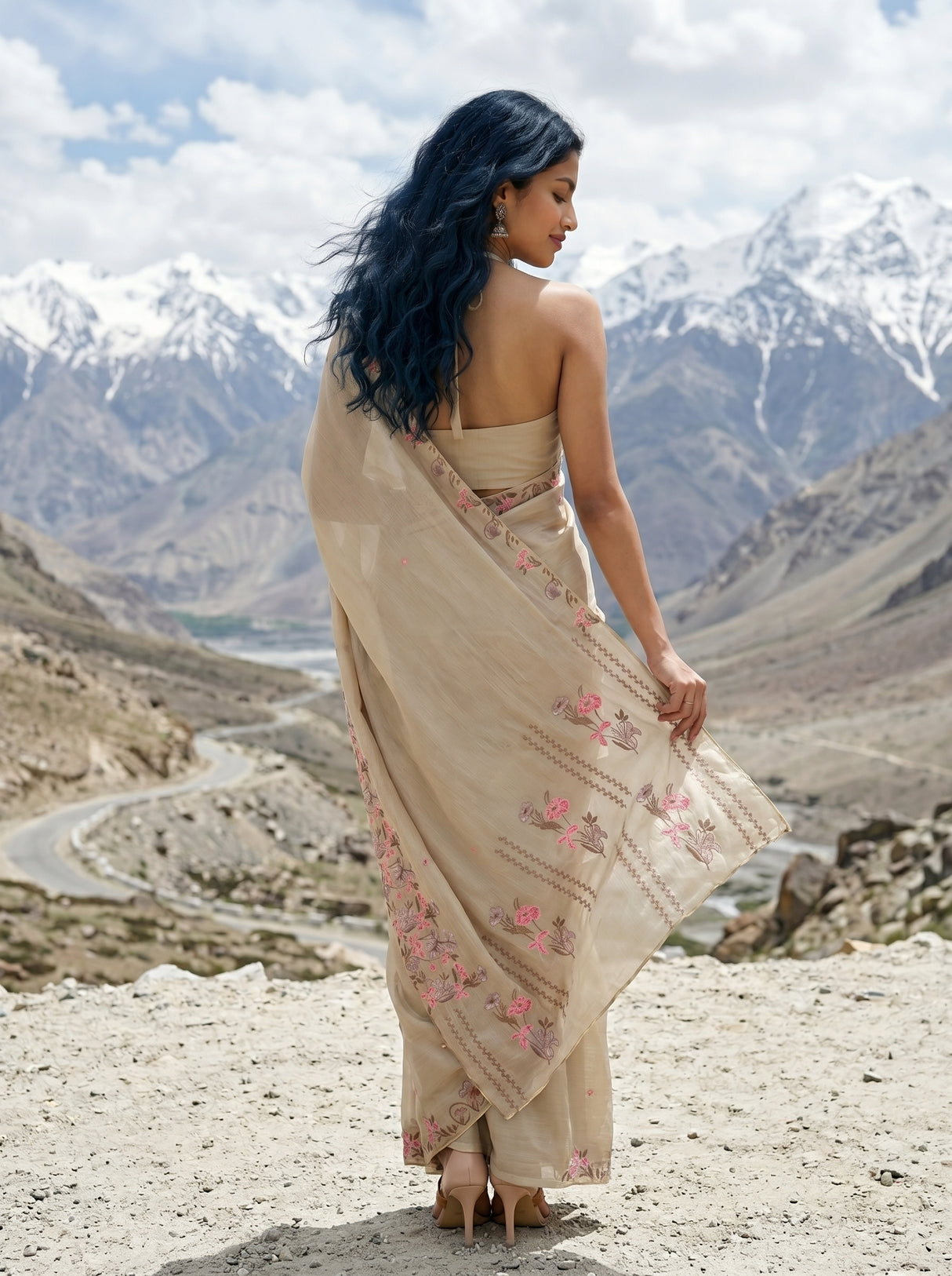 MIMOSA Tussar Banarasi chiffon Saree — Model close-up face