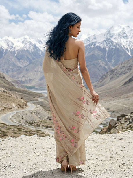 MIMOSA Tussar Banarasi chiffon Saree — Model close-up face
