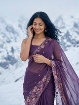 MIMOSA Violet Banarasi chiffon Saree — pose 10 styling detail