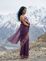 MIMOSA Violet Banarasi chiffon Saree — Model close-up torso