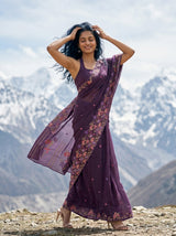 MIMOSA Violet Banarasi chiffon Saree — Model full length