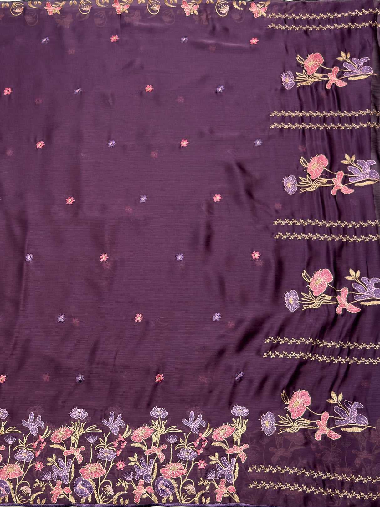 MIMOSA Violet Banarasi chiffon Saree — pallu and zari work detail