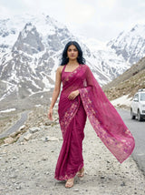 MIMOSA Wine Banarasi chiffon Saree — pose 6 styling detail