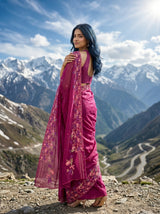 MIMOSA Wine Banarasi chiffon Saree — pose 7 styling detail