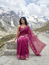 MIMOSA Wine Banarasi chiffon Saree — pose 8 styling detail