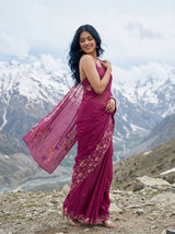 MIMOSA Wine Banarasi chiffon Saree — pose 9 styling detail