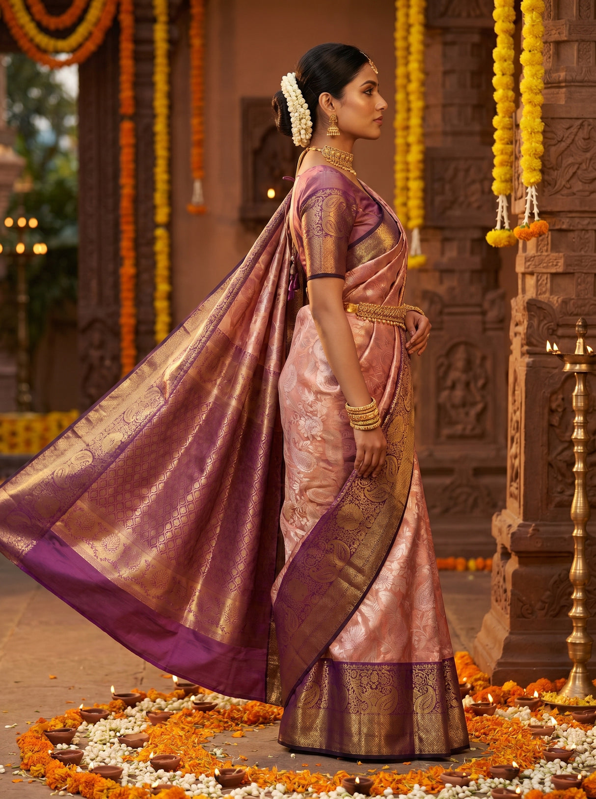 MIMOSA Gajari Kanjivaram Art Silk Saree — Festive Lifestyle Pose