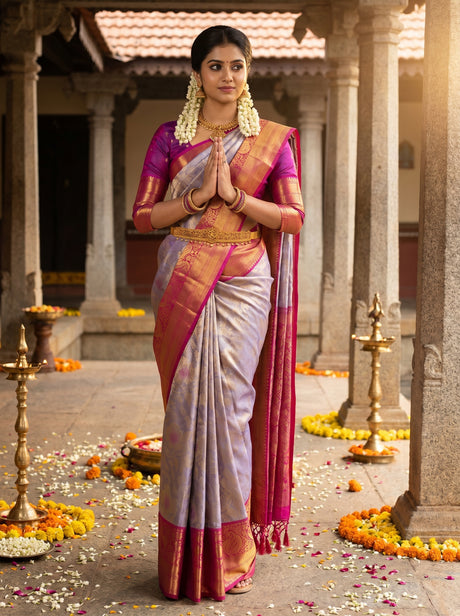 MIMOSA Lavender Kanjivaram Art Silk Saree — Draped Mannequin View
