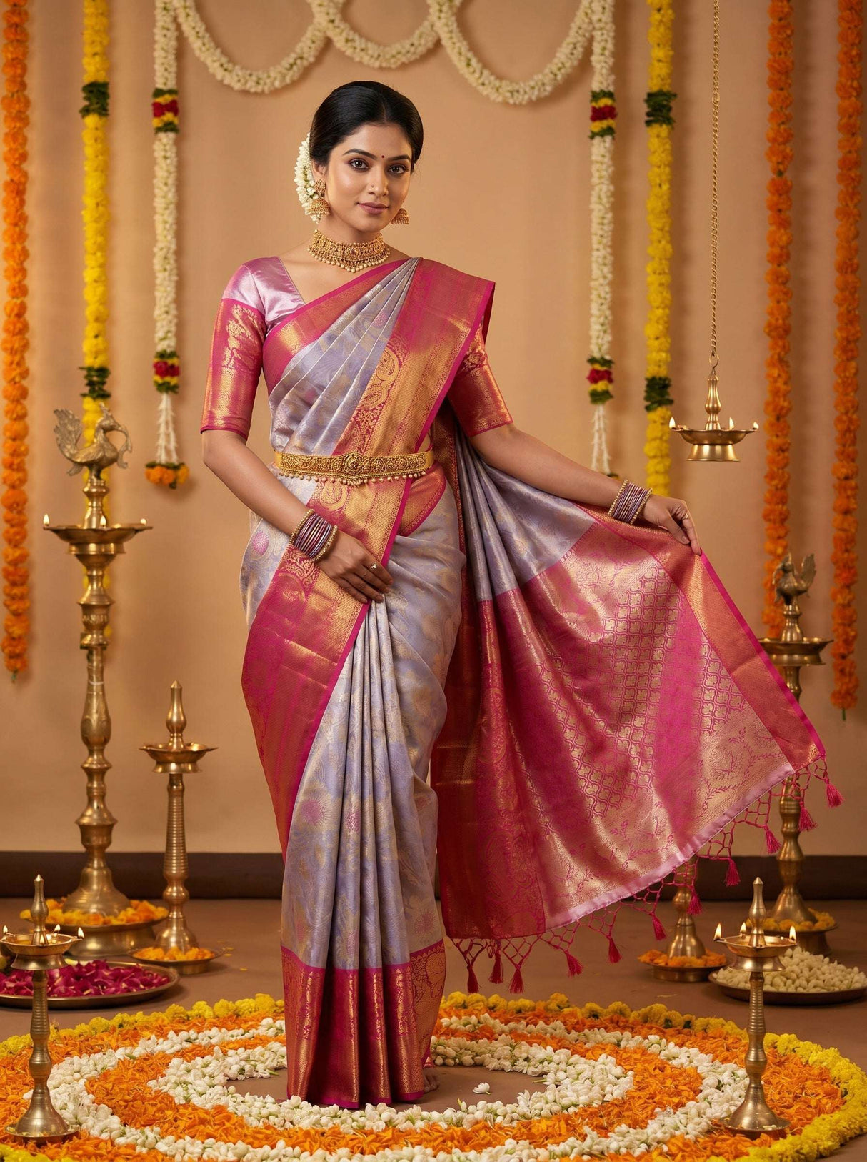 MIMOSA Lavender Kanjivaram Art Silk Saree — pose 6 styling detail