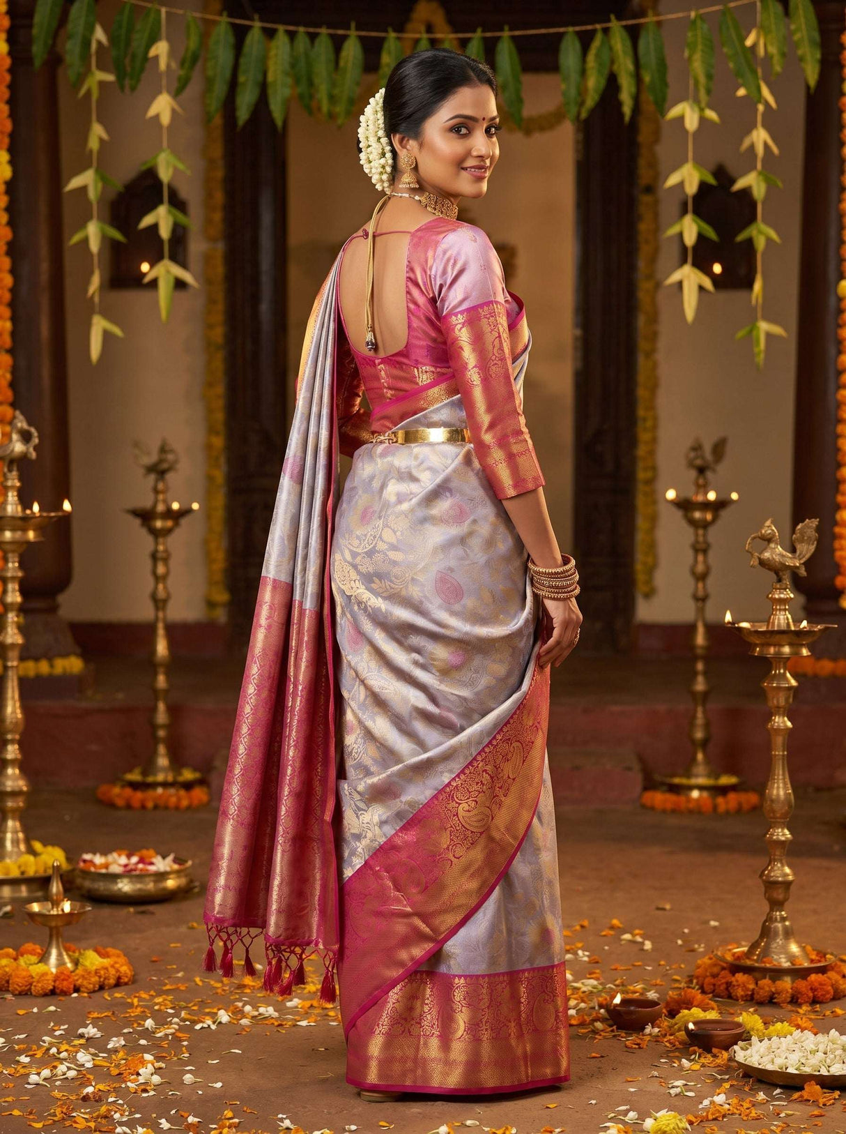 MIMOSA Lavender Kanjivaram Art Silk Saree — pose 9 styling detail