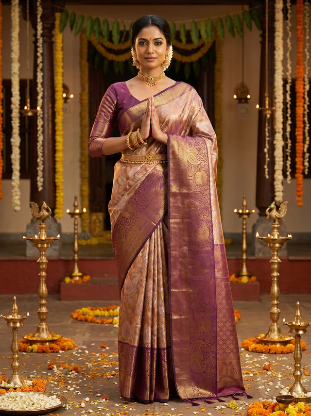 MIMOSA Maroon Kanjivaram Art Silk Saree — Draped Mannequin View