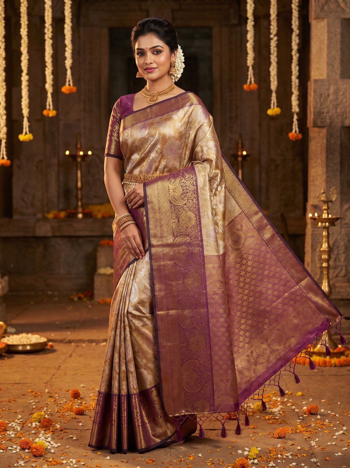 MIMOSA Maroon Kanjivaram Art Silk Saree — pose 5 styling detail