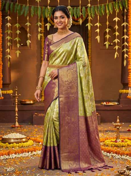 MIMOSA Olive Kanjivaram Art Silk Saree — Draped Mannequin View