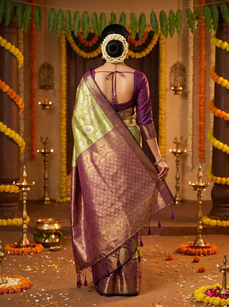 MIMOSA Olive Kanjivaram Art Silk Saree — Blouse Fabric Detail