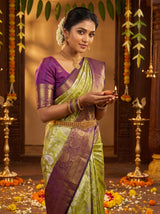 MIMOSA Olive Kanjivaram Art Silk Saree — pose 4 styling detail