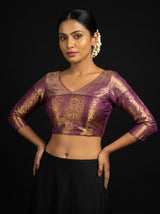 MIMOSA Olive Kanjivaram Art Silk Saree — blouse close-up