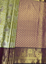 MIMOSA Olive Kanjivaram Art Silk Saree — pallu and zari work detail