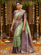 MIMOSA Rama Kanjivaram Art Silk Saree — Draped Mannequin View