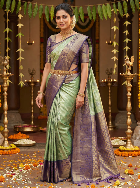 MIMOSA Rama Kanjivaram Art Silk Saree — Draped Mannequin View