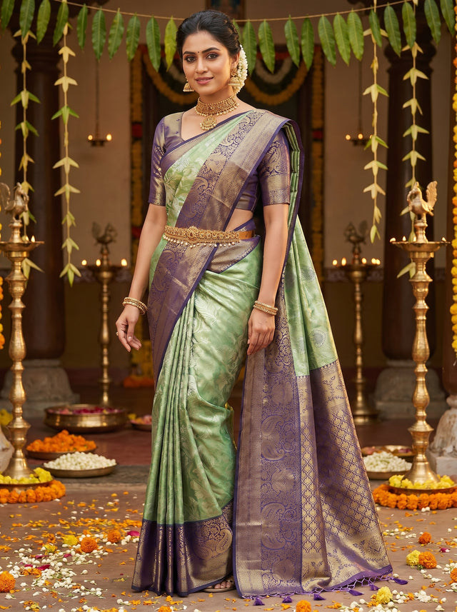 MIMOSA Rama Kanjivaram Art Silk Saree — Draped Mannequin View
