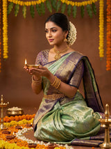 MIMOSA Rama Kanjivaram Art Silk Saree — Festive Lifestyle Pose