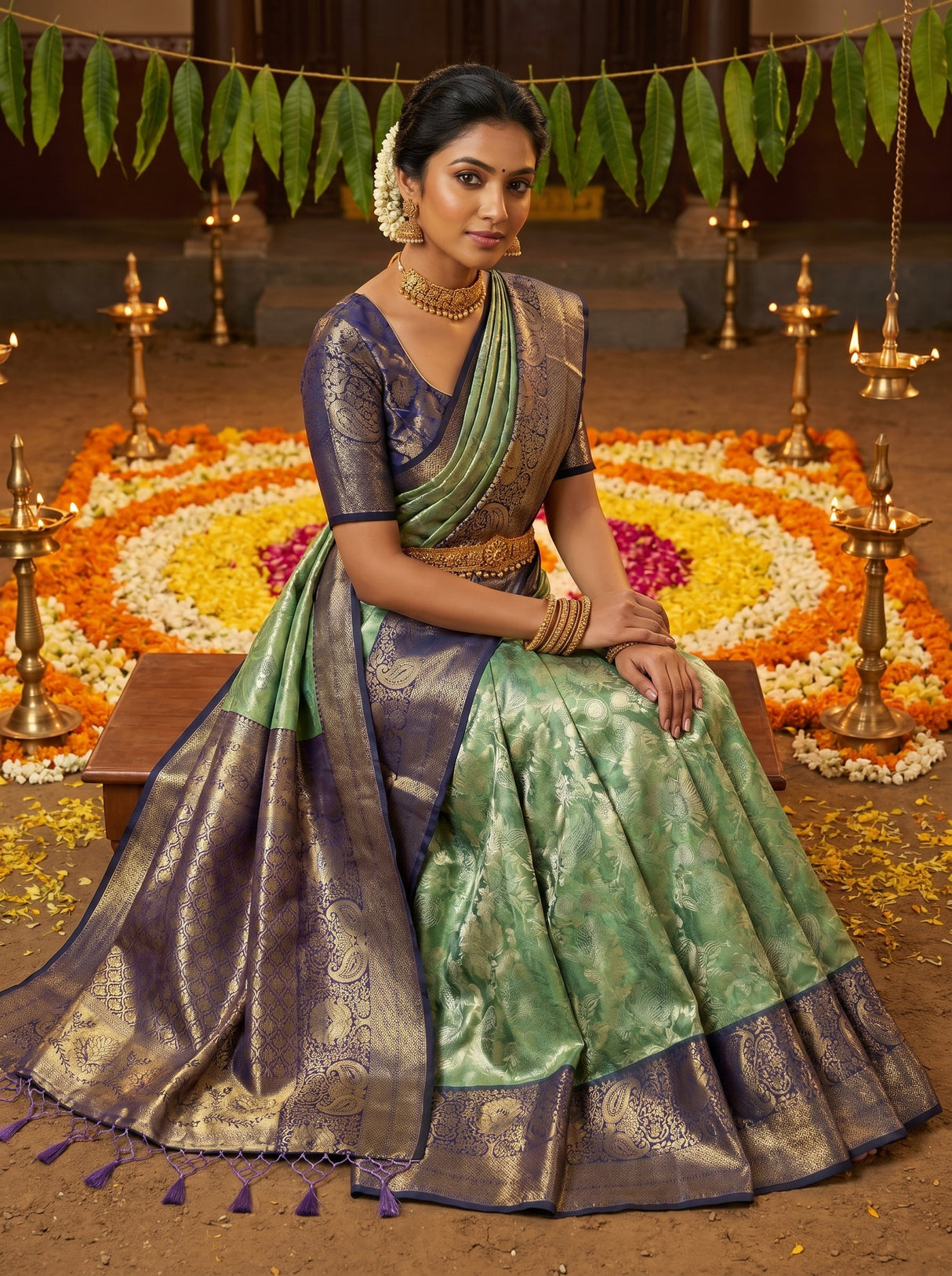 MIMOSA Rama Kanjivaram Art Silk Saree — pose 8 styling detail