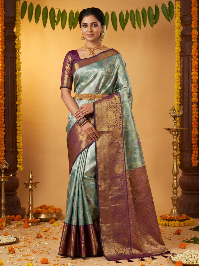 MIMOSA Saffire Kanjivaram Art Silk Saree — Draped Mannequin View